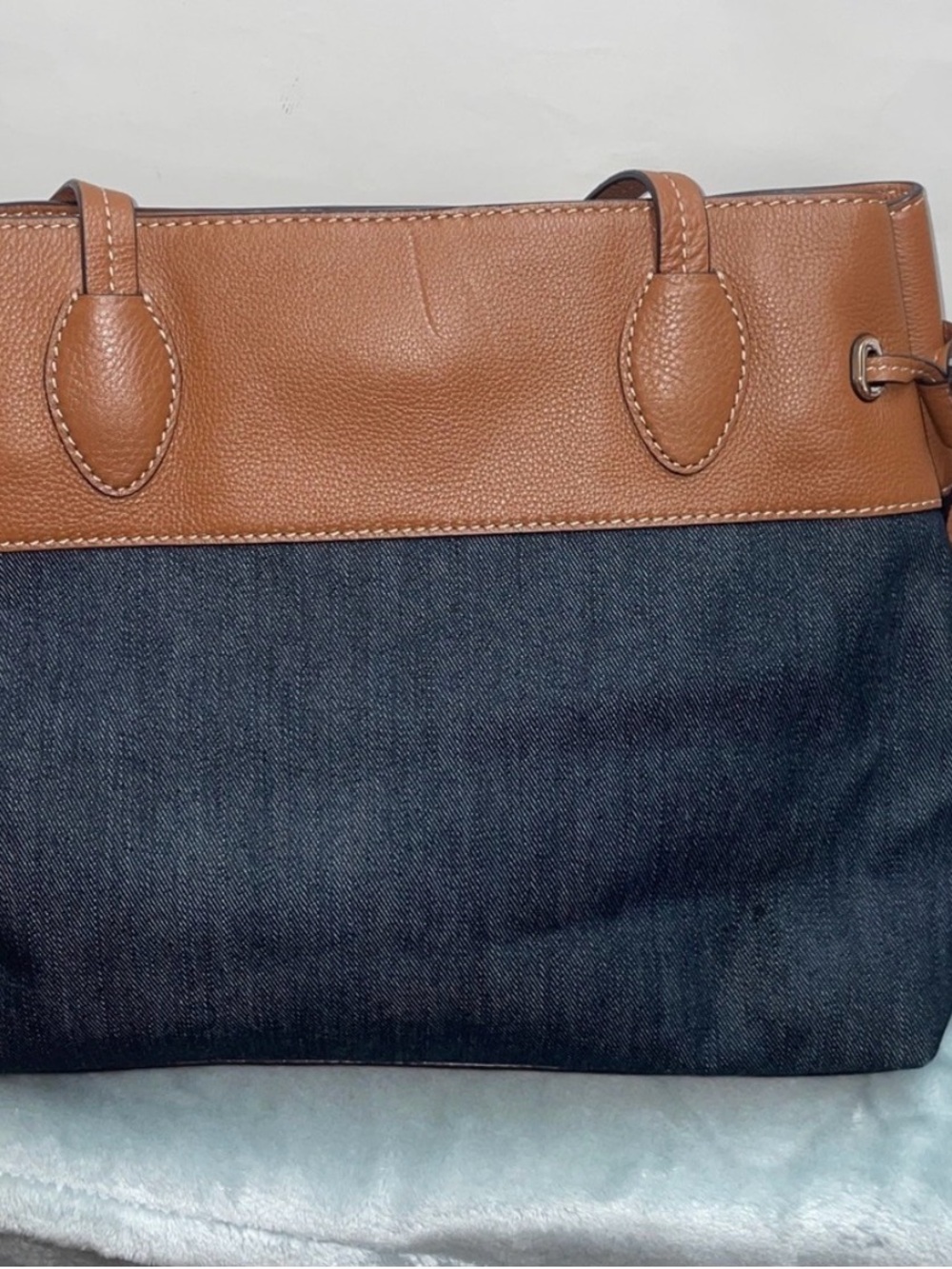 Michael Kors Tan Leather & Dark Denim Tote - Picture 2 of 11